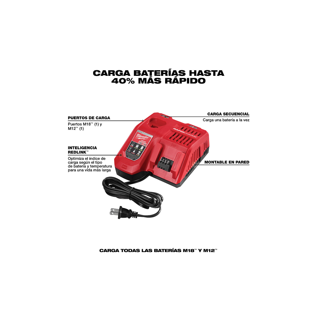 Milwaukee Cargador Rápido Dual M18/M12 Carga Rápida 48-59-1808 3