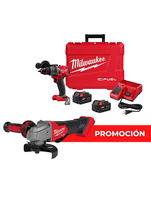 Milwaukee Kit Taladro Percutor M18 Fuel 4ta Gen 2904-22 + Esmeril