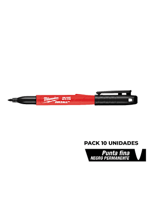 Milwaukee 10 Marcadores Permanentes Negro Inkzall Punta Fina Negro