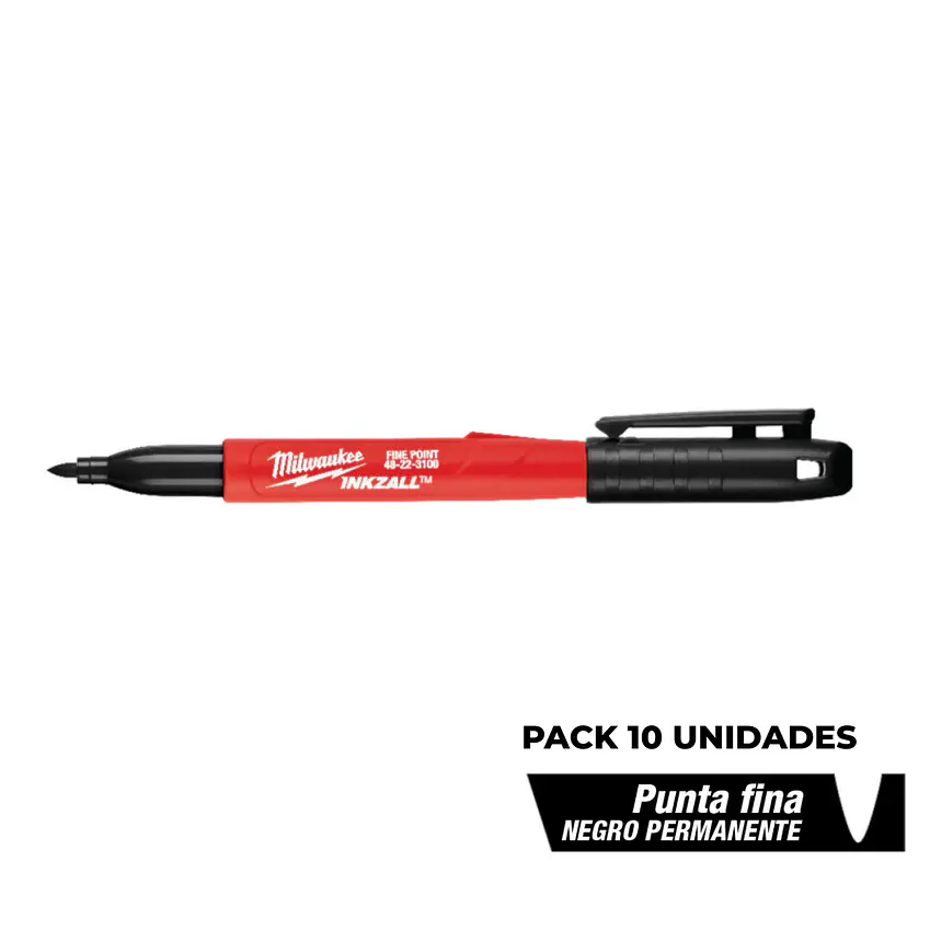 Milwaukee 10 Marcadores Permanentes Negro Inkzall Punta Fina Negro 2