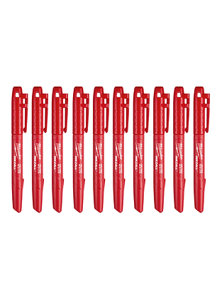 Milwaukee 10 Marcadores Permanentes Inkzall Punta Fina Rojo