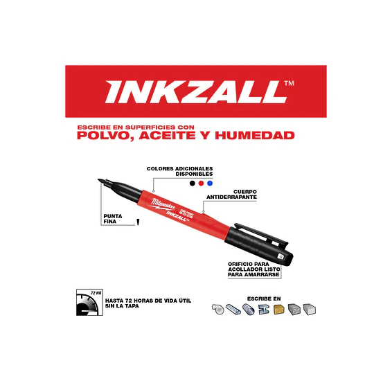 Milwaukee 10 Marcadores Permanentes Inkzall Punta Fina Rojo 3