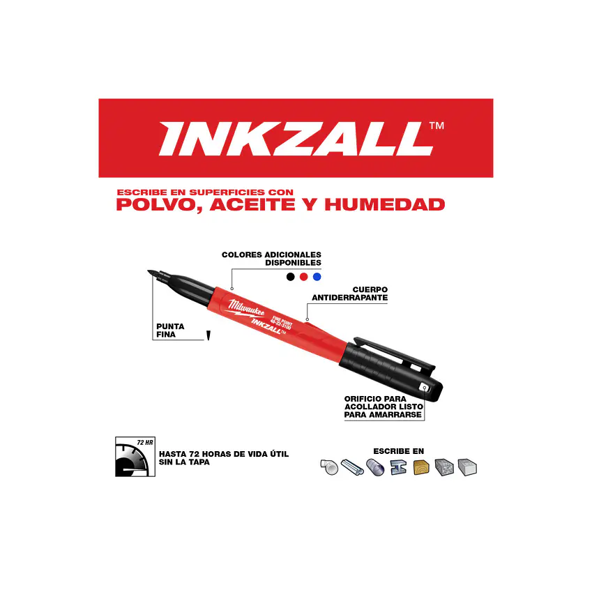 Milwaukee 10 Marcadores Permanentes Inkzall Punta Fina Rojo 3