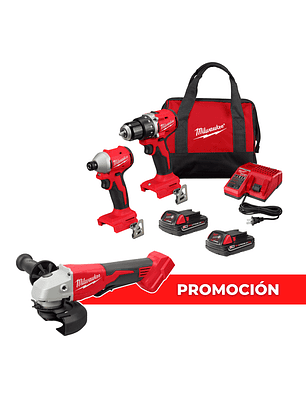Milwaukee Kit Taladro + Atornillador de Impacto M18 Brushless + Esmeril