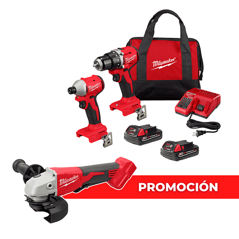 Milwaukee Kit Taladro + Atornillador de Impacto + Esmeril M18 Brushless