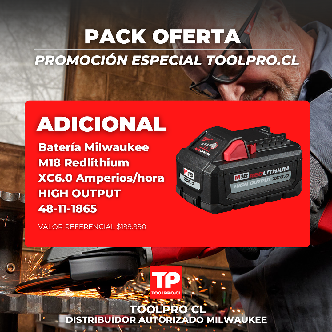 Milwaukee Esmeril M18 Fuel 5 Pulgadas Cabezal Plano 2886-20 + Batería 2