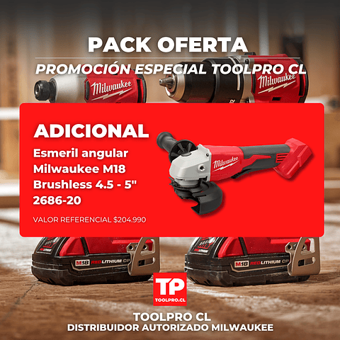 Milwaukee Taladro + Atornillador de Impacto + Esmeril M18 Brushless + 3 Baterías