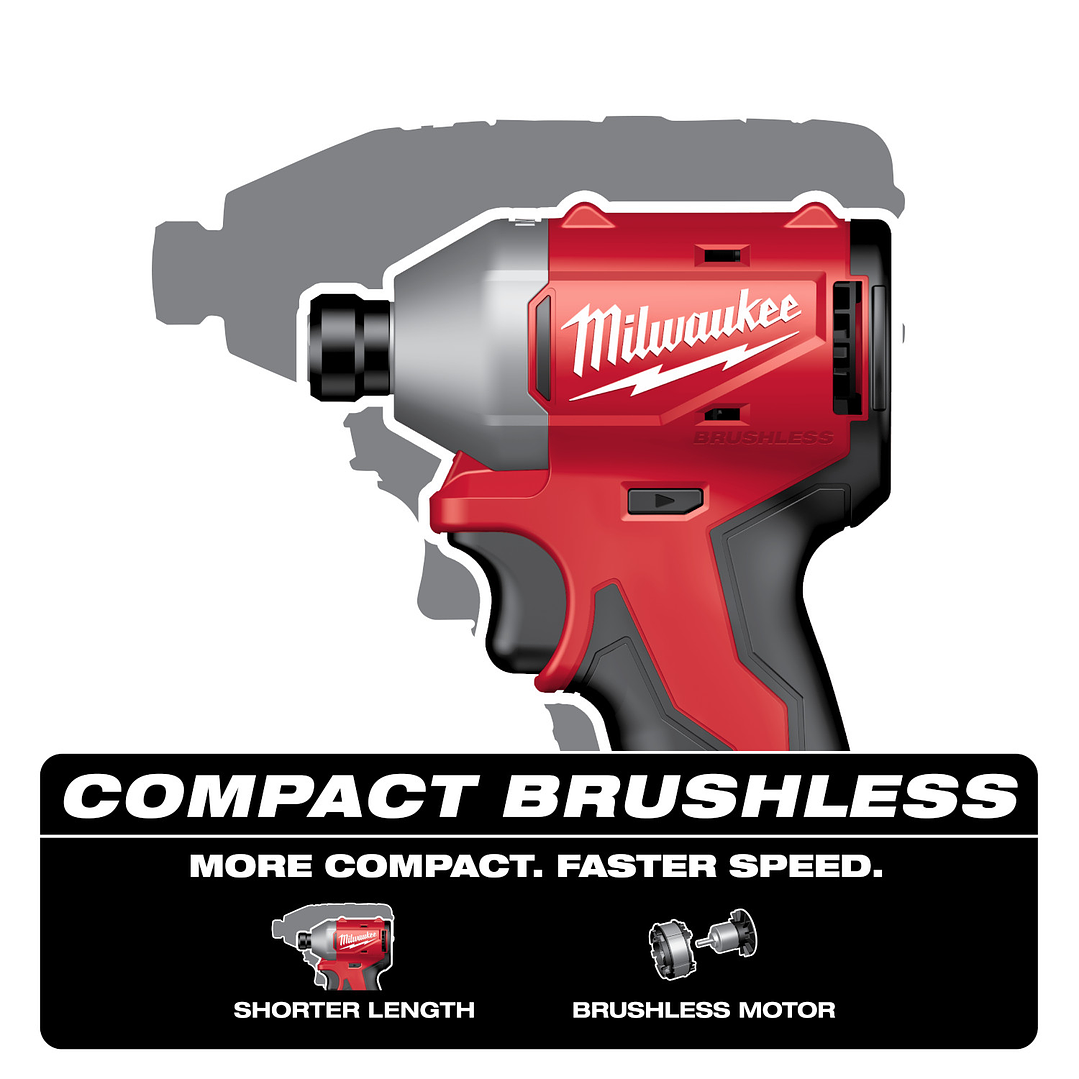 Milwaukee Kit Atornillador de Impacto Compacto M18 Brushless 3650-20 2