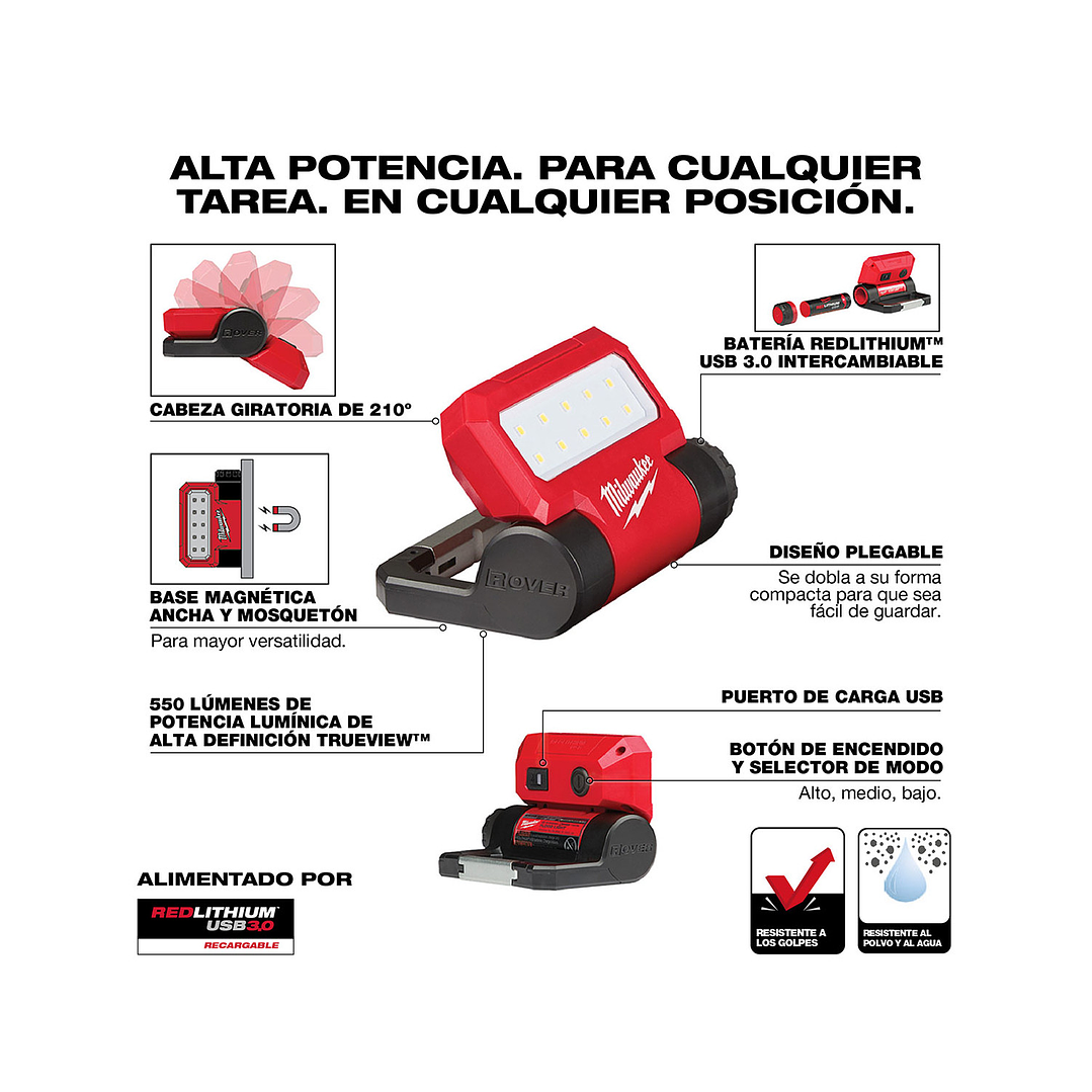 Milwaukee Foco Magnético Rover De Inundación 550lm 2114-21 3