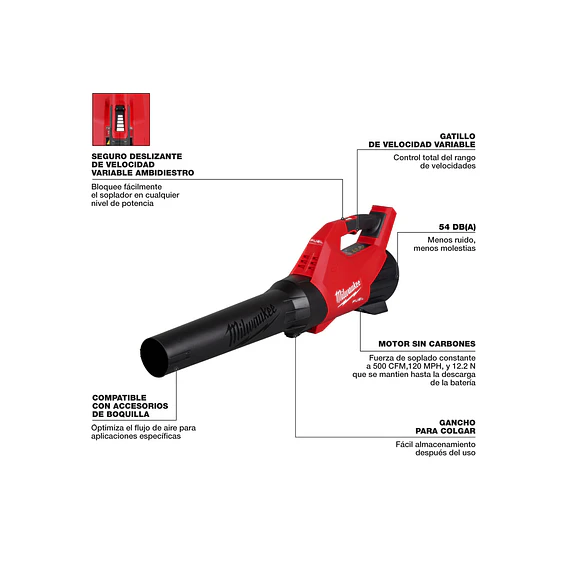 Sopladora Inalámbrica Milwaukee M18 Fuel 500 CFM 3017-20 5