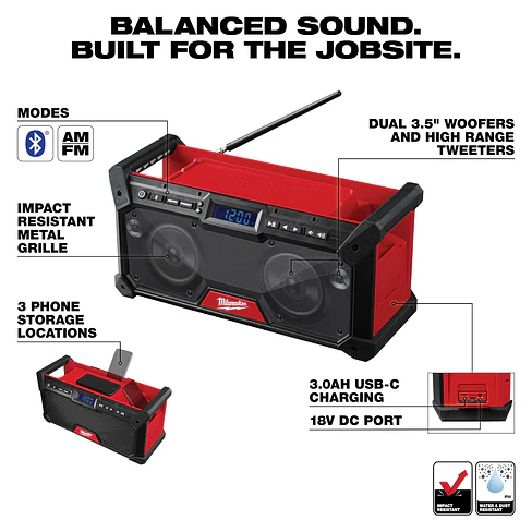 Parlante Bluetooth Milwaukee M18 Jobsite con radio AM/FM 2952-20 13