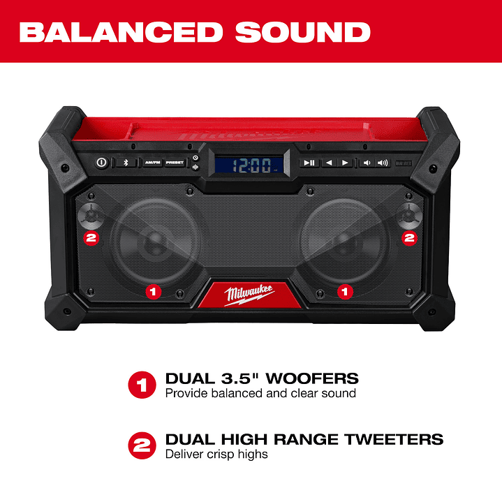 Parlante Milwaukee Bluetooth M18 Con Radio AM/FM 2952-20 Rojo 15