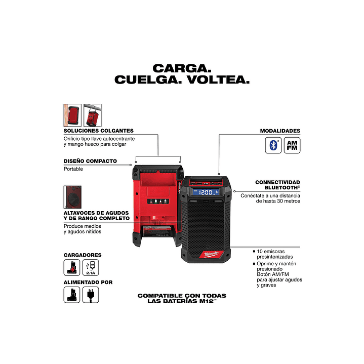 Radio Bluetooth Milwaukee + Cargador De Batería M12 2951-20 7