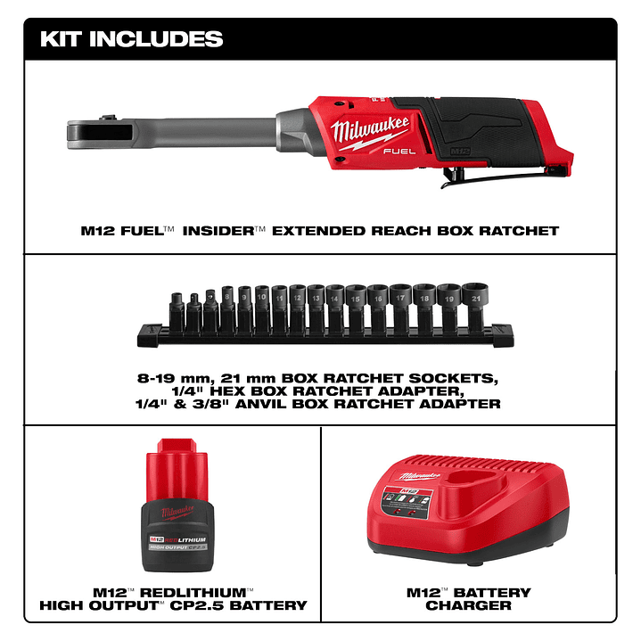 Kit Chicharra Extendida Milwaukee M12 Fuel Insider 3050-21 2