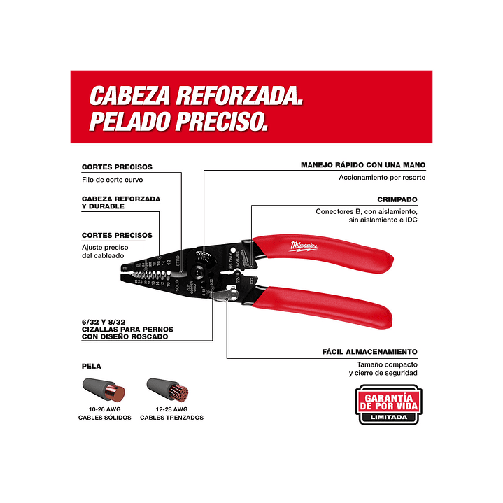 Pelacable Cortador Milwaukee 10 - 28 Awg Reforzado 48-22-3052 8