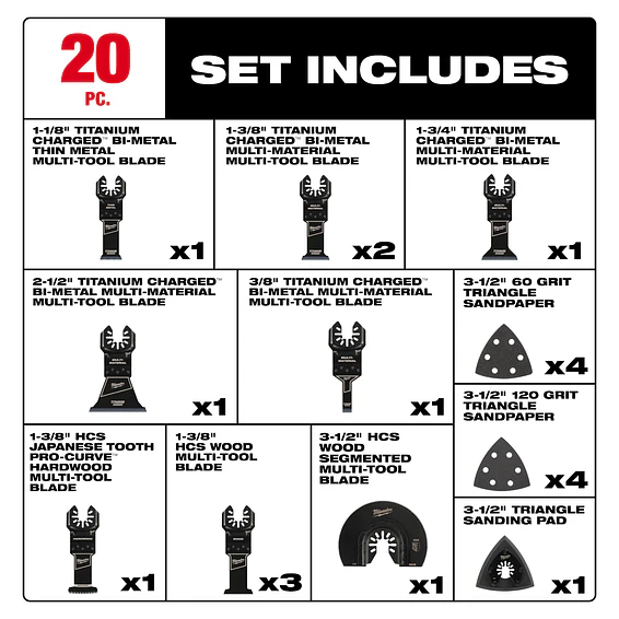 Set 20 Hojas Para Multi Herramienta Milwaukee 49-10-9920 8