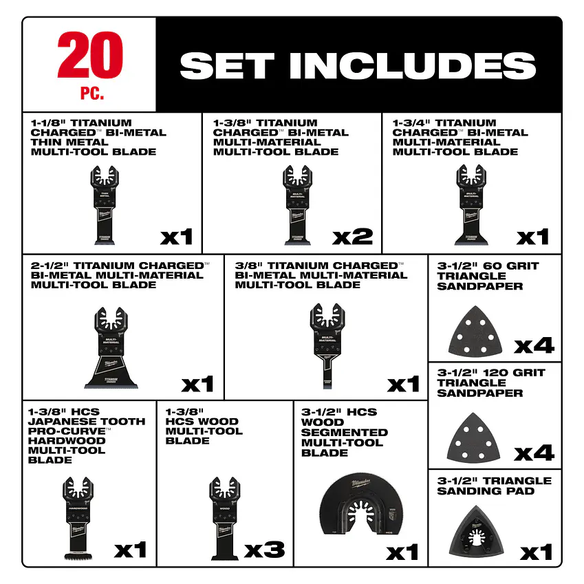 Set 20 Hojas Para Multi Herramienta Milwaukee 49-10-9920 8