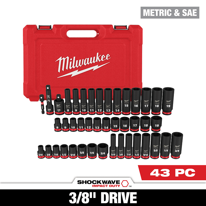 Set Dados De Impacto 3/8 Métricos 43 Piezas Milwaukee 49-66-7009 3