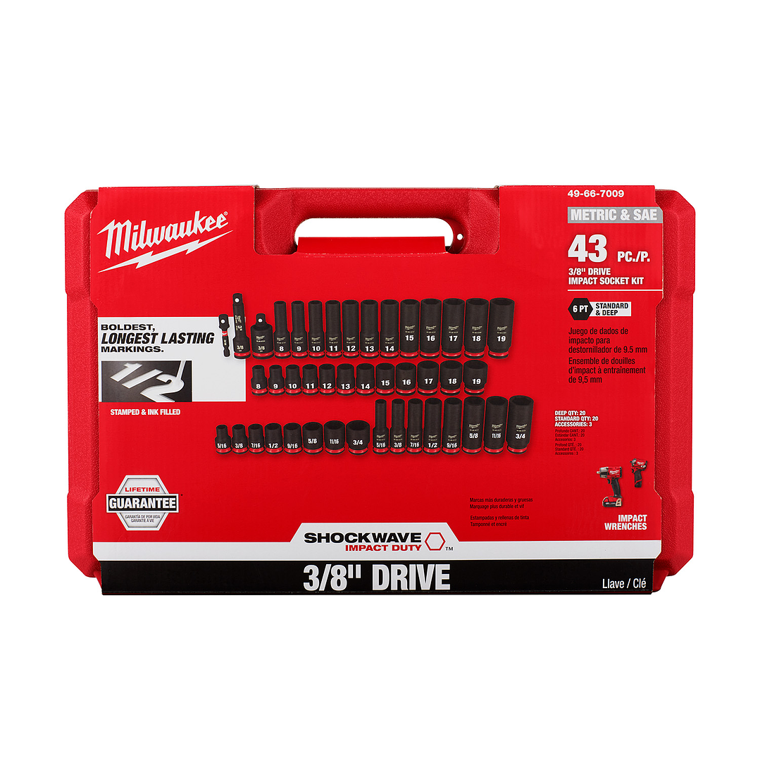Set Dados De Impacto 3/8 Métricos 43 Piezas Milwaukee 49-66-7009 5