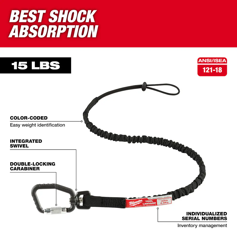 Correa de Seguridad Para Herramientas 91 cm - 6.8Kg Con Mosquetón Milwaukee 48-22-8815 2