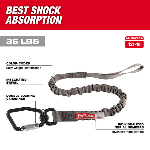 Correa de Seguridad Para Herramientas 91 cm - 15.8Kg Con Mosquetón Milwaukee 48-22-8850 3