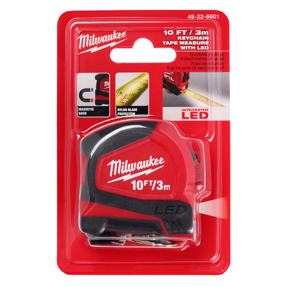 Huincha De Medir Milwaukee 3 Metros Tipo Llavero Con Luz Led 48-22-6601 2