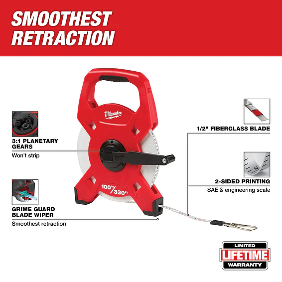 Cinta De Carrete 100 Metros Milwaukee Fibra De Vidrio 48-22-5310 8