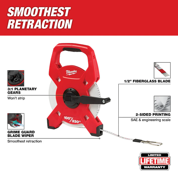 Cinta De Carrete 100 Metros Milwaukee Fibra De Vidrio 48-22-5310 8