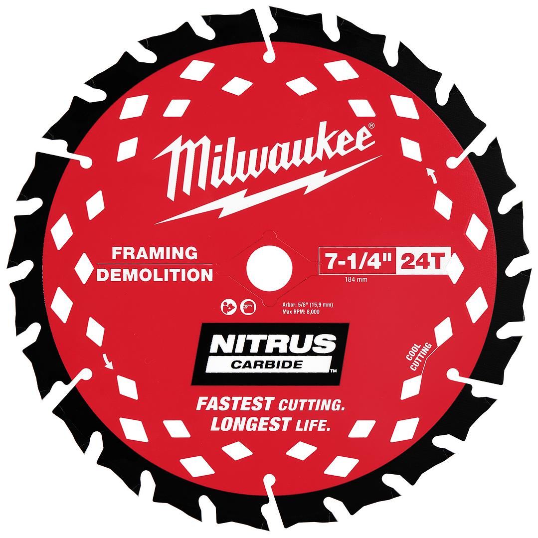 Milwaukee Disco Sierra Circular 7-1/4” NITRUS Carbide Maderas Clavos 48-41-0750 1