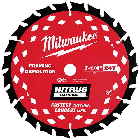 Milwaukee Disco Sierra Circular 7-1/4” NITRUS Carbide Maderas Clavos 48-41-0750