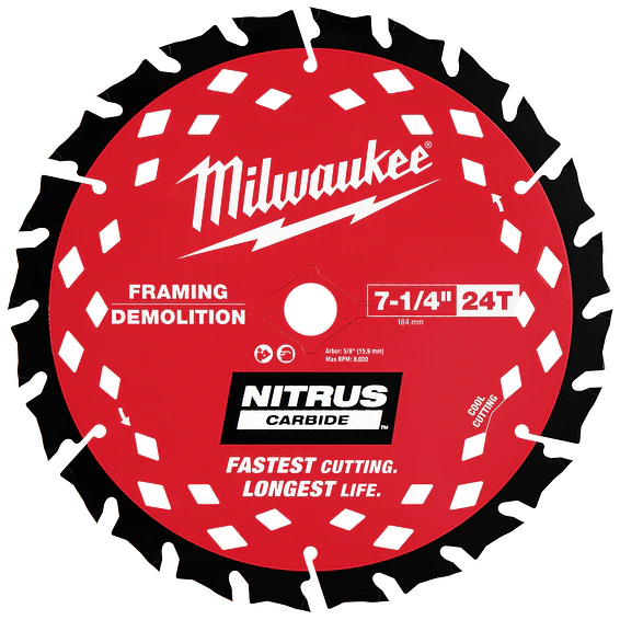 Milwaukee Disco Sierra Circular 7-1/4” NITRUS Carbide Maderas Clavos 48-41-0750 1