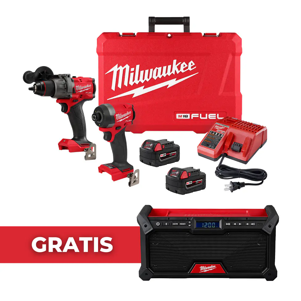 Kit Taladro y Atornillador Milwaukee M18 Fuel 4ta Gen 3697-22 + Parlante 1
