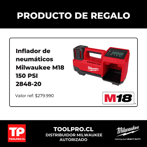 Kit Taladro y Atornillador Milwaukee M18 Fuel 4ta Gen 3697-22 + Inflador Neumáticos
