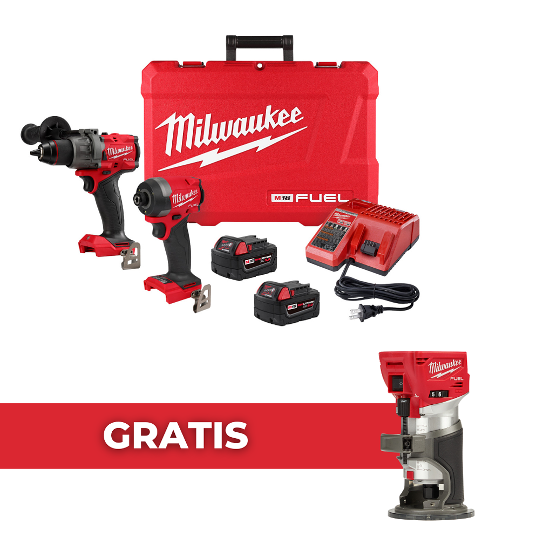 Kit Taladro y Atornillador Milwaukee M18 Fuel 4ta Gen 3697-22 + Router 1