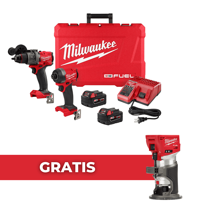 Kit Taladro y Atornillador Milwaukee M18 Fuel 4ta Gen 3697-22 + Router 1