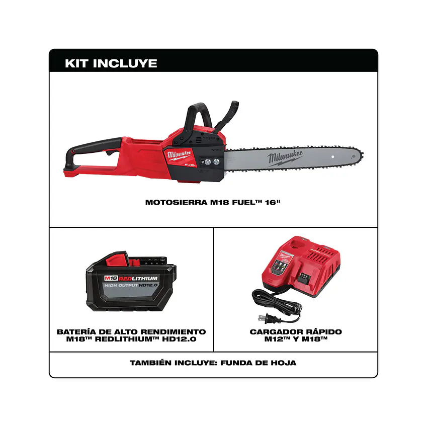 Kit Motosierra Milwaukee M18 Fuel 16 Pulgadas 2727-21HD + Batería FORGE 4