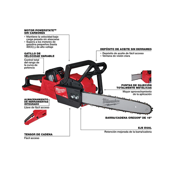 Kit Motosierra Milwaukee M18 Fuel 16 Pulgadas 2727-21HD + Batería FORGE 5