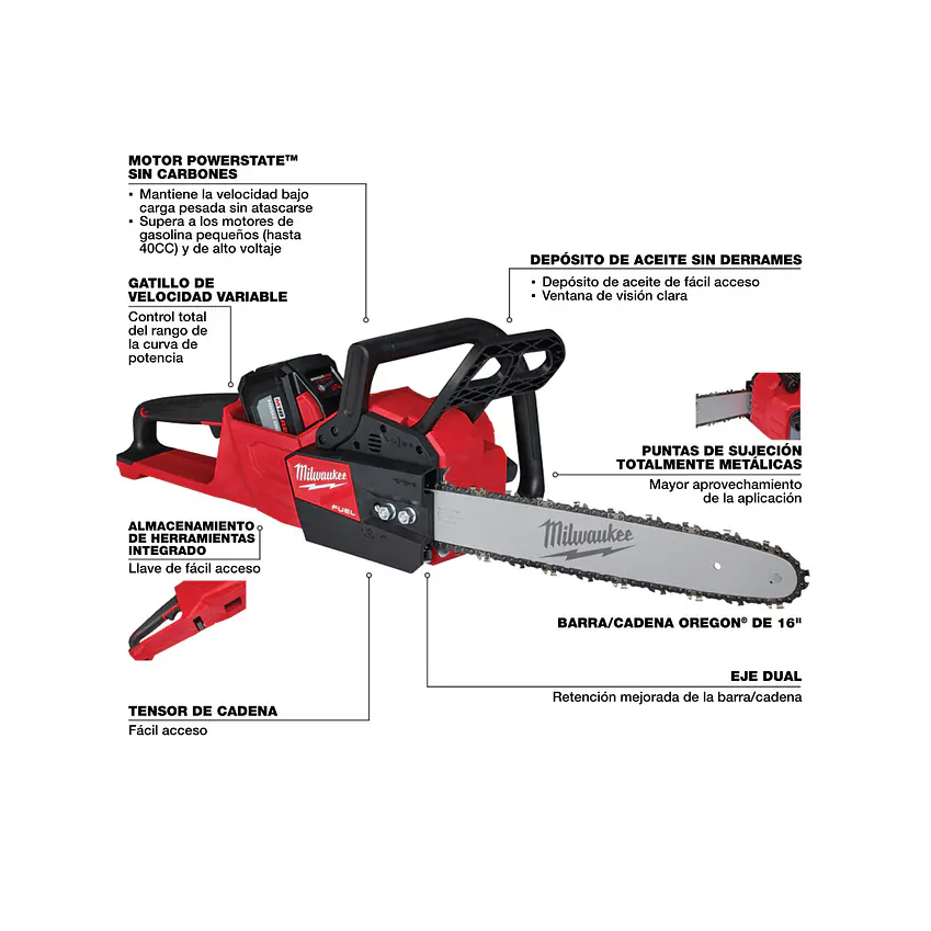 Kit Motosierra Milwaukee M18 Fuel 16 Pulgadas 2727-21HD + Batería FORGE 5