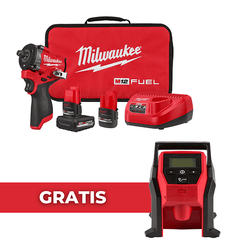 Kit Llave Impacto 1/2" Milwaukee M12 FUEL Stubby 2563-22 + Inflador