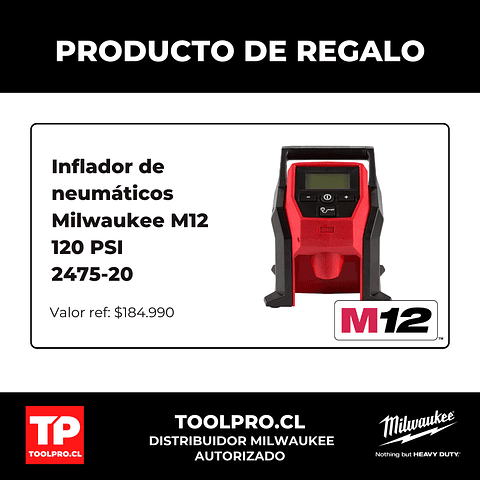Kit Llave Impacto 1/2" Milwaukee M12 FUEL Stubby 2563-22 + Inflador