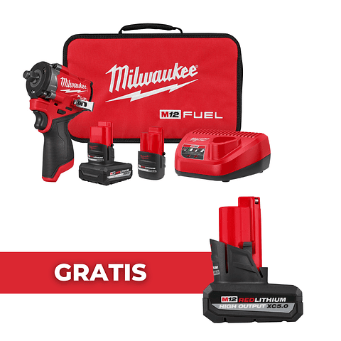 Kit Llave Impacto 1/2" Milwaukee M12 FUEL Stubby 2563-22 + Batería 5 Ah