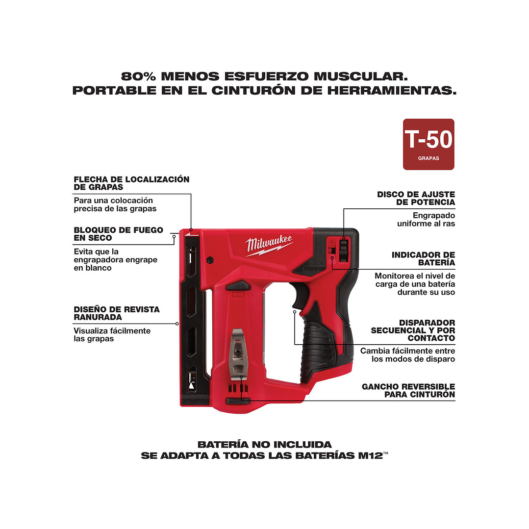 Engrapadora De Corona 10mm (3/8) Milwaukee M12 2447-20 + Batería 2Ah 4