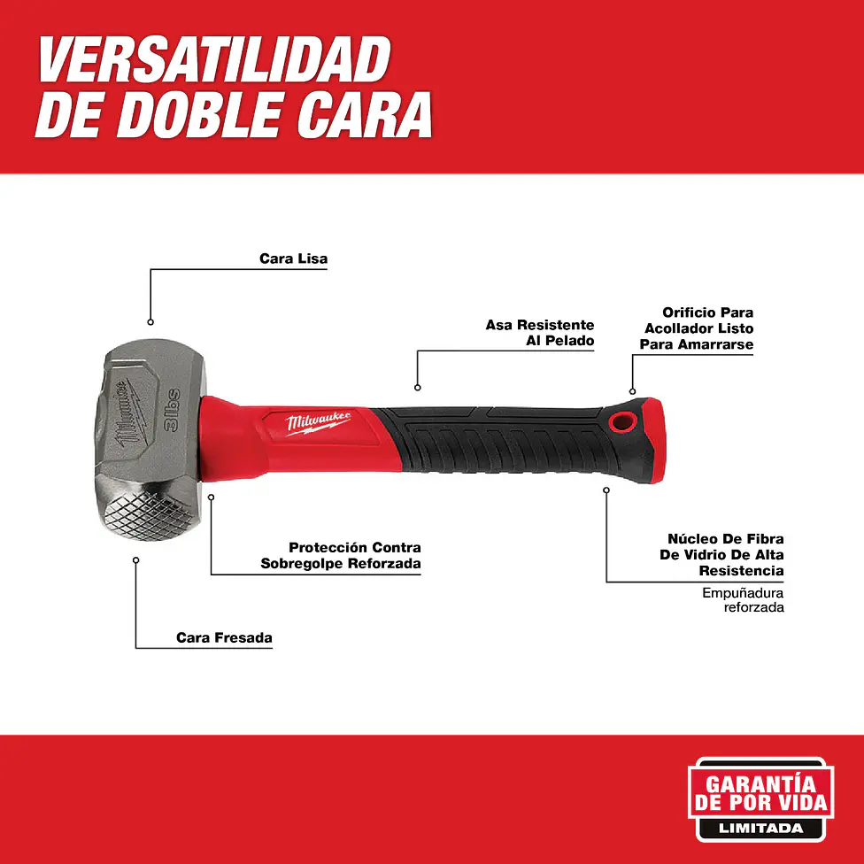 Combo Mazo Milwaukee 3 Libras Acero Forjado 48-22-9310 10