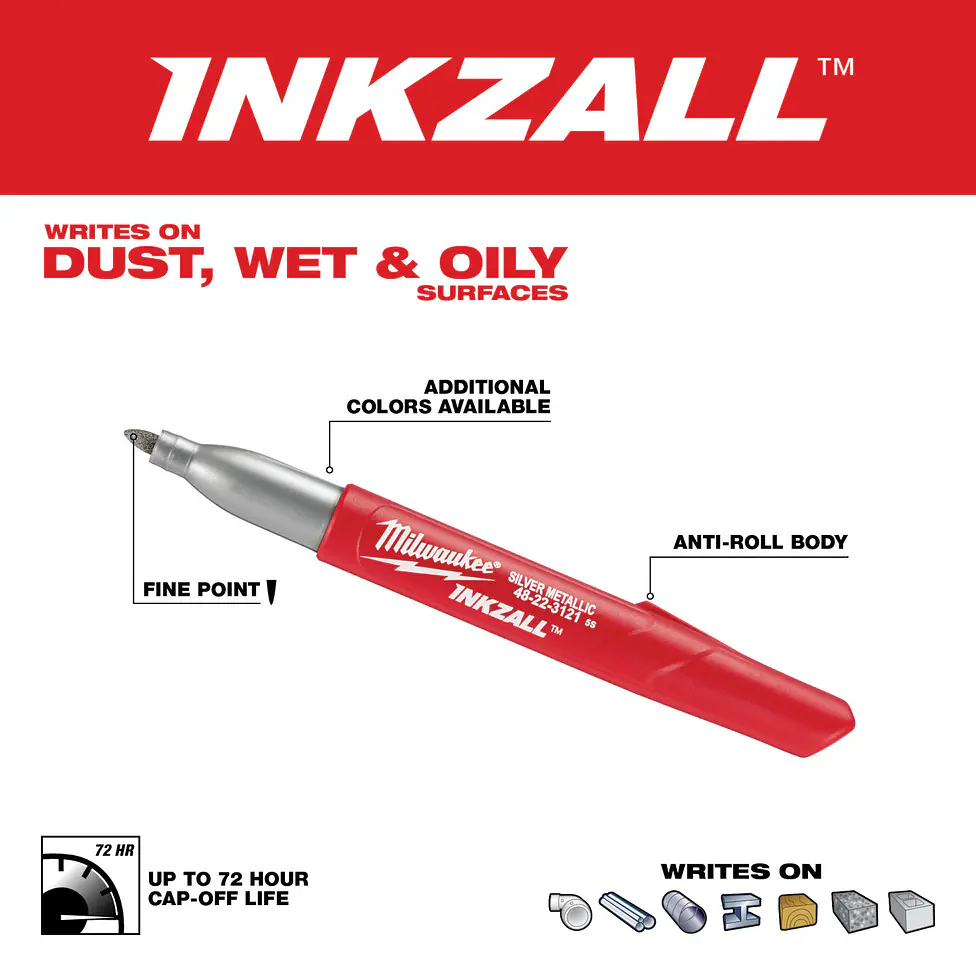 Pack 2 Marcadores Metálicos Milwaukee Inkzall Punta Fina 48-22-3123 4