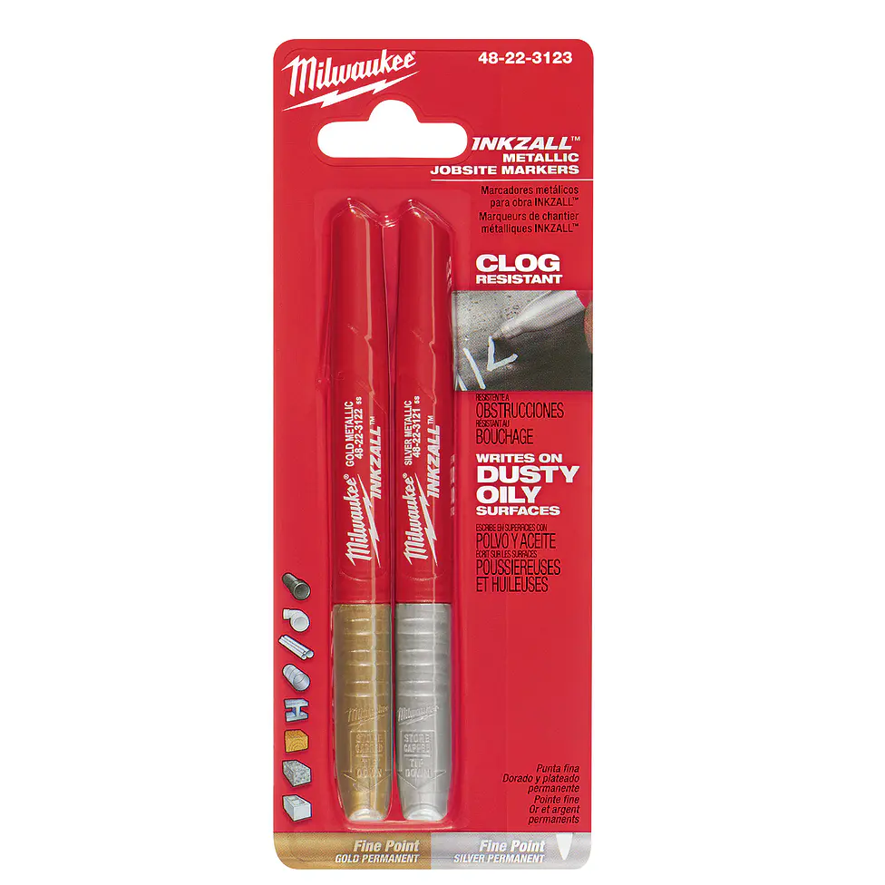 Pack 2 Marcadores Metálicos Milwaukee Inkzall Punta Fina 48-22-3123 3