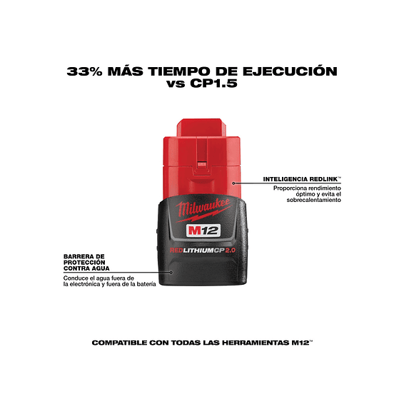 Batería Milwaukee M12 CP 2.0 Amperios Sellada 48-11-2420 6