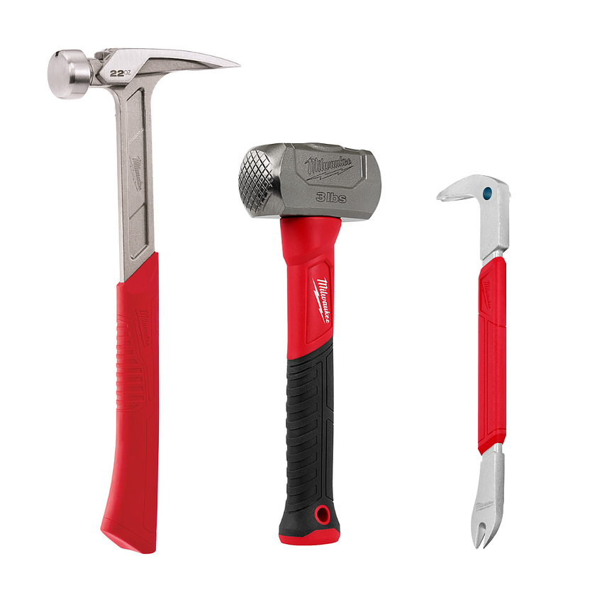 Milwaukee Pack Martillo 22 oz + Combo 3 Lb + Saca Clavos 12