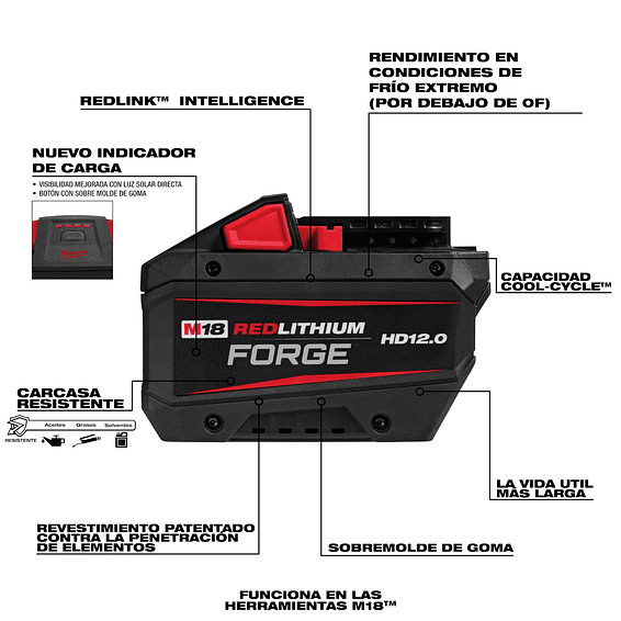 Milwaukee Kit Batería M18 FORGE HD12.0 Ah + Cargador Rápido 48-59-1813GB 4