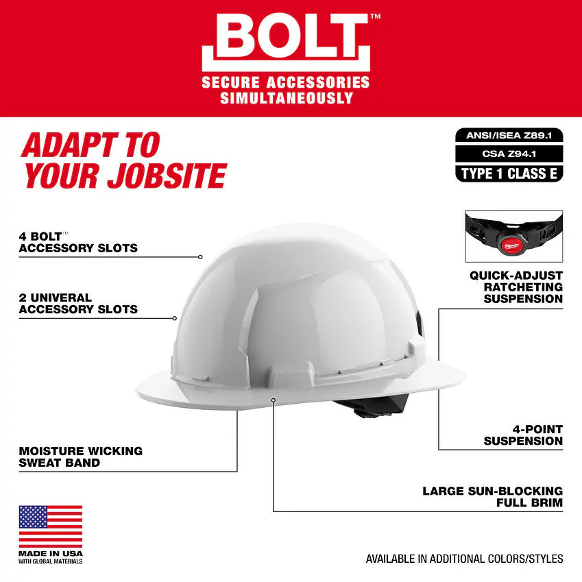 Casco De Seguridad Milwaukee BOLT Blanco Con Suspensión Tipo 1 Clase E  48-73-1101 6