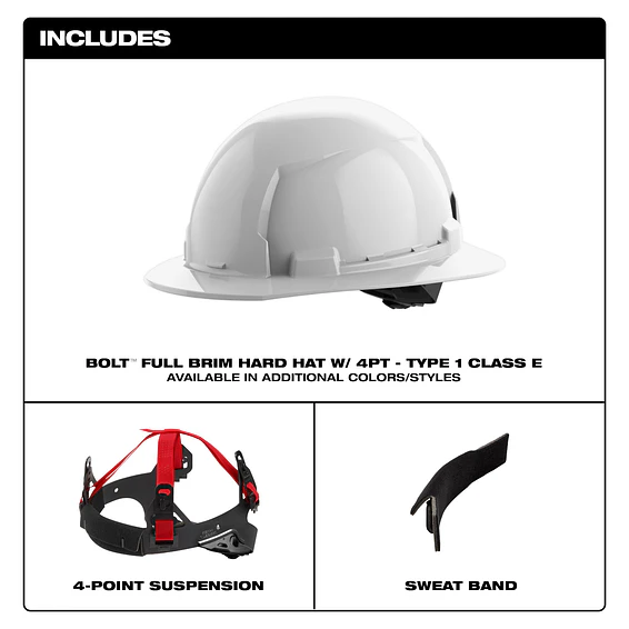 Casco De Seguridad Milwaukee BOLT Blanco Con Suspensión Tipo 1 Clase E  48-73-1101 7
